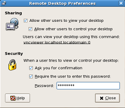 The desktop sharing dialog box in GNOME.