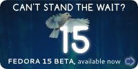 Fedora 15 beta release banner.