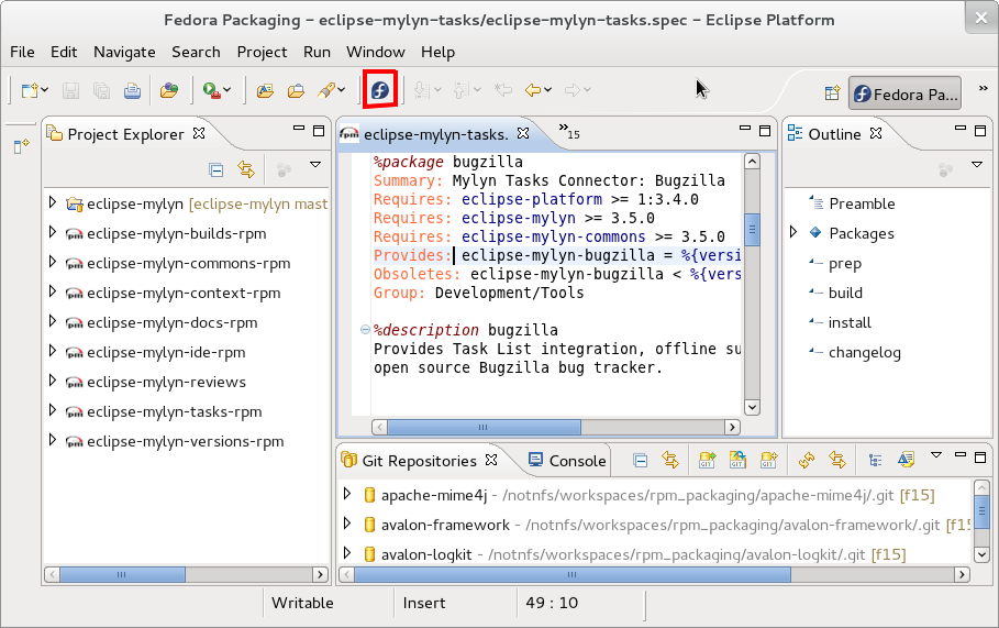 Fedora Packager for Eclipse project conversion icon