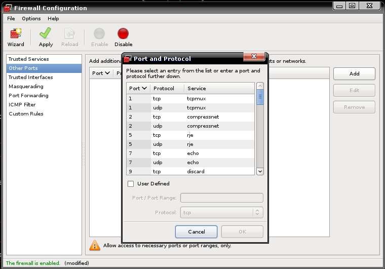 Firewall GUI : edit other ports rules.